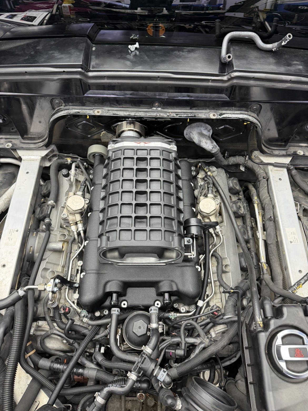 A supercharged V8 engine